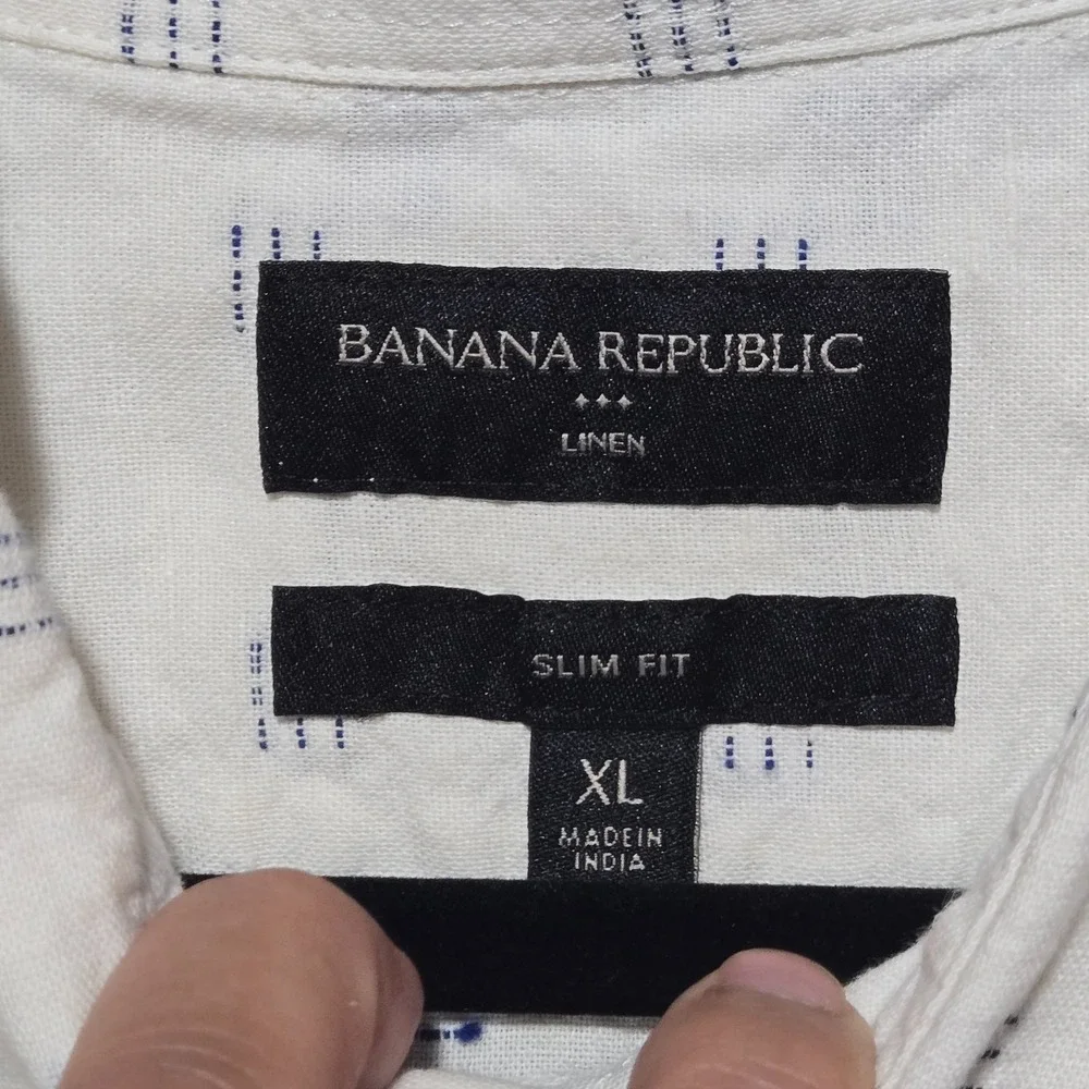 Banana Republic Shirt Mens XL Minimalist Linen Cotton Slim Fit Geometric Ivory